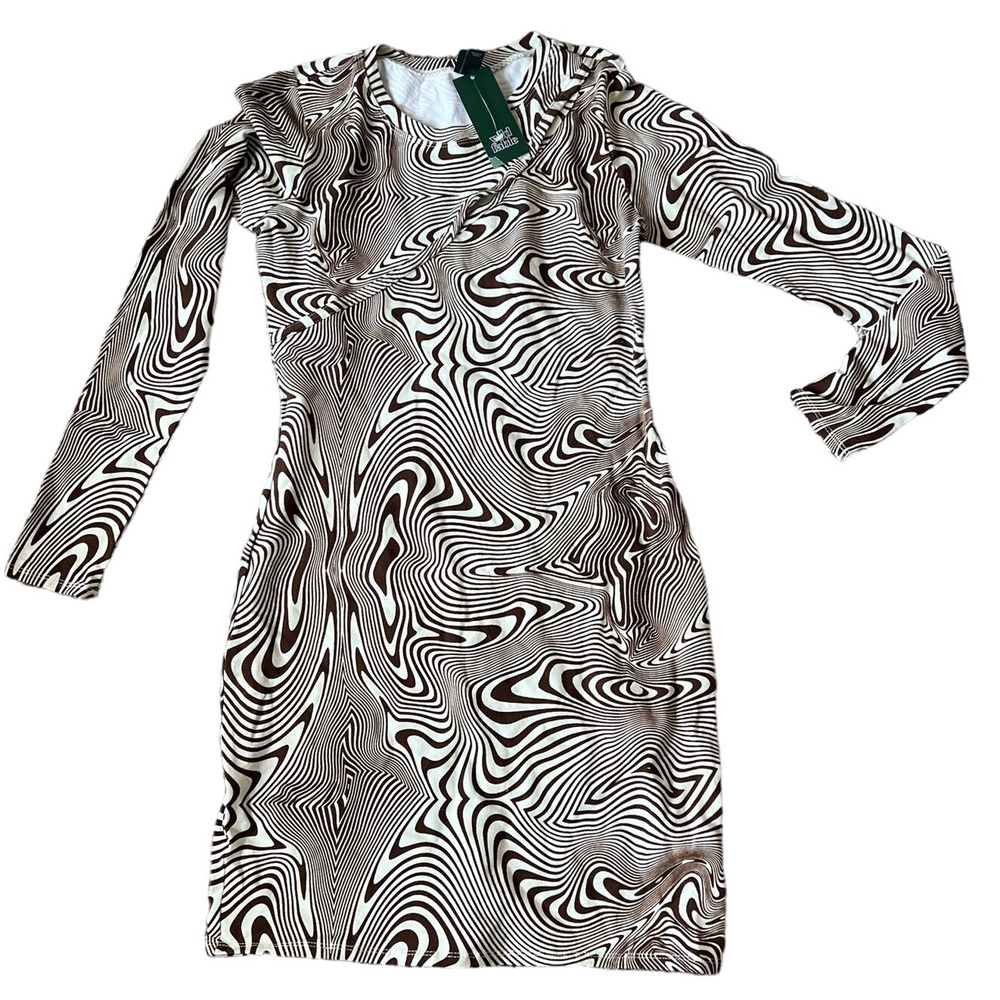Wild Fable Women's Brown Swirl Long Sleeve BodyCon Dress - Size Small - NWT